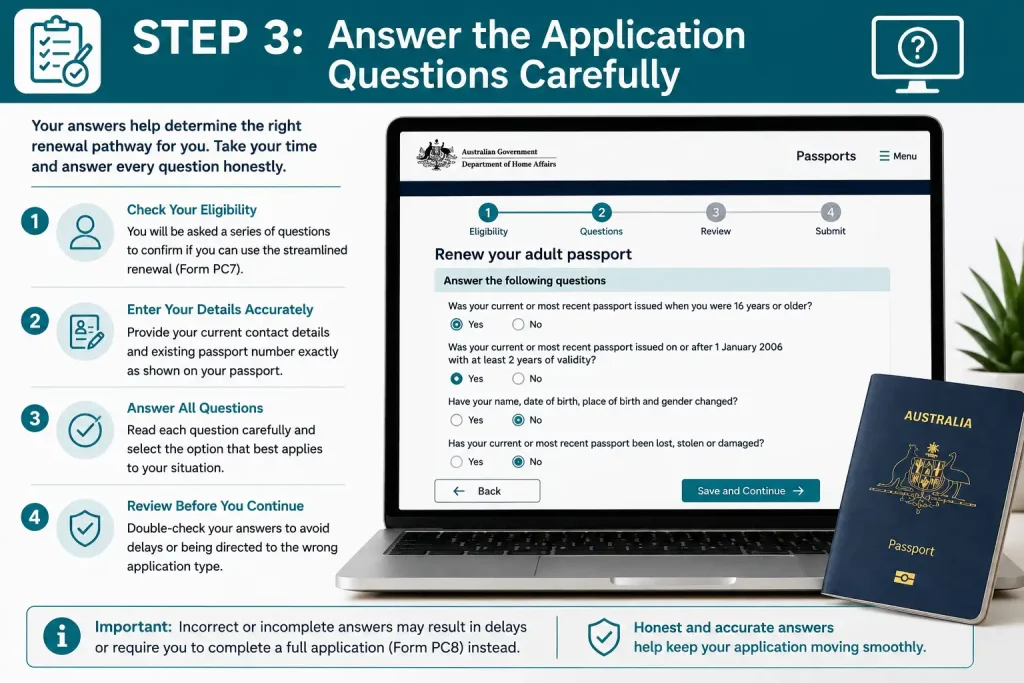 Step 3 answer Australian passport renewal application questions carefully