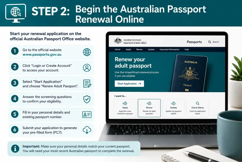 Step 2 begin Australian passport renewal online application