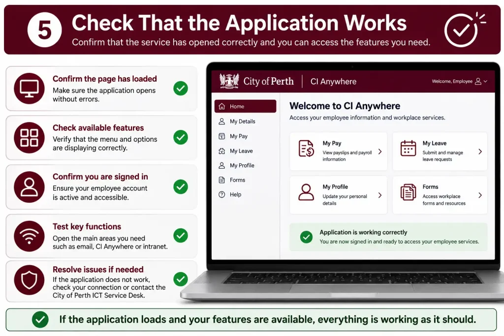 City of Perth Staff Portal application working correctly after login