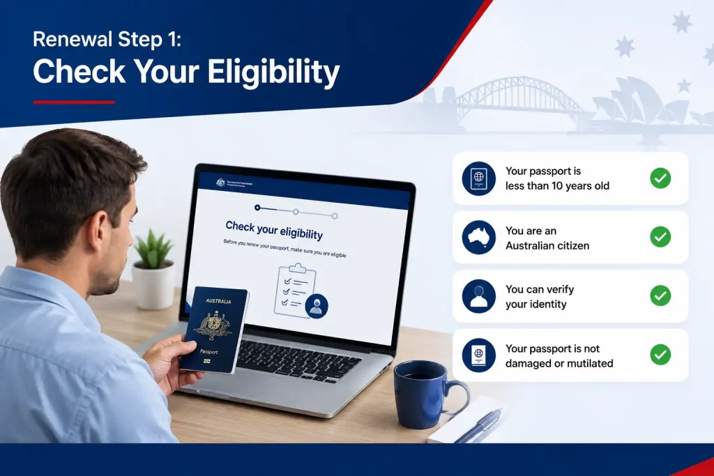 Renewal Step 1 Check Your Eligibility for Australian passport renewal online through the official Australian Passport Office website.