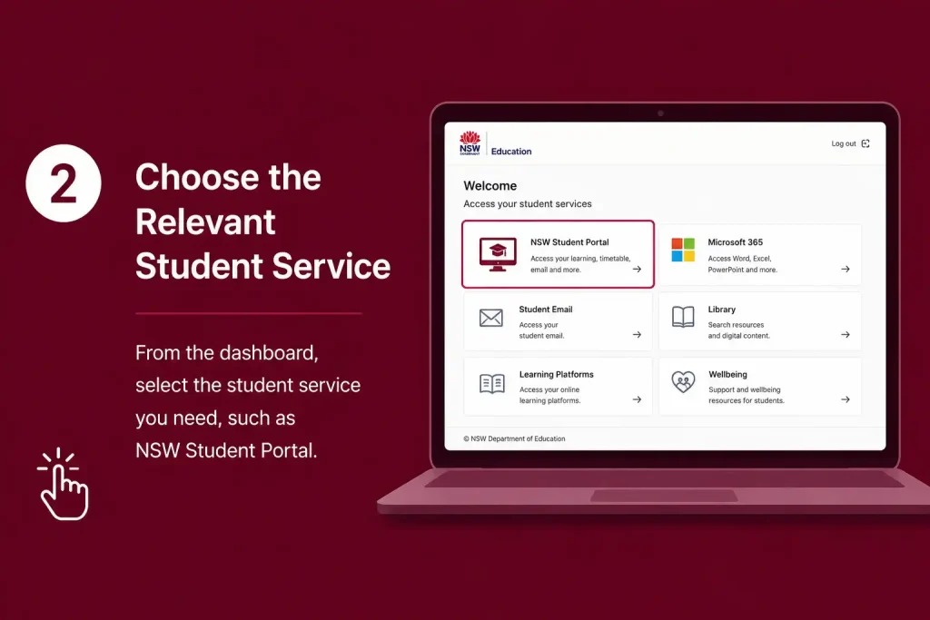 Choose the relevant NSW Student Service from the dashboard