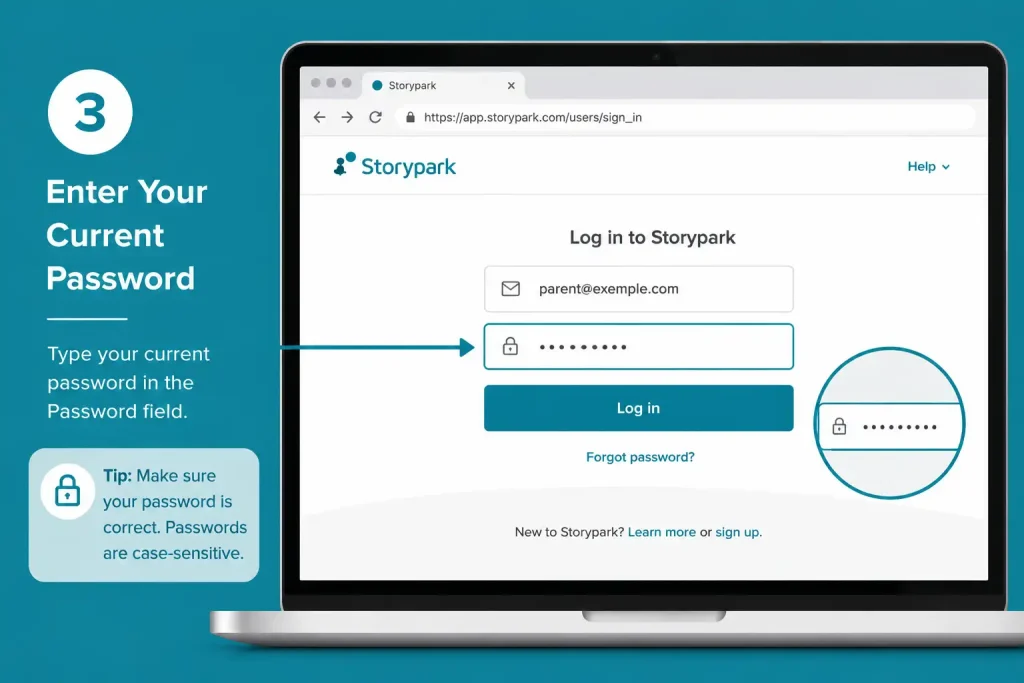 Enter your current password for Storypark Login