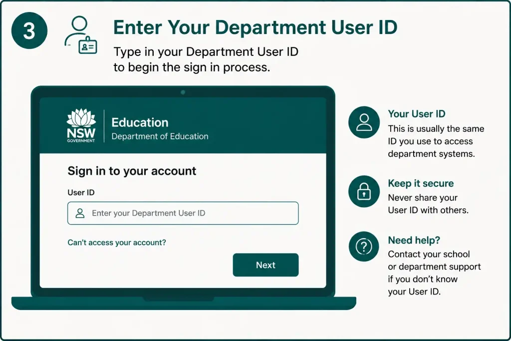 Enter your Department User ID to sign in securely to the NSW DET Portal