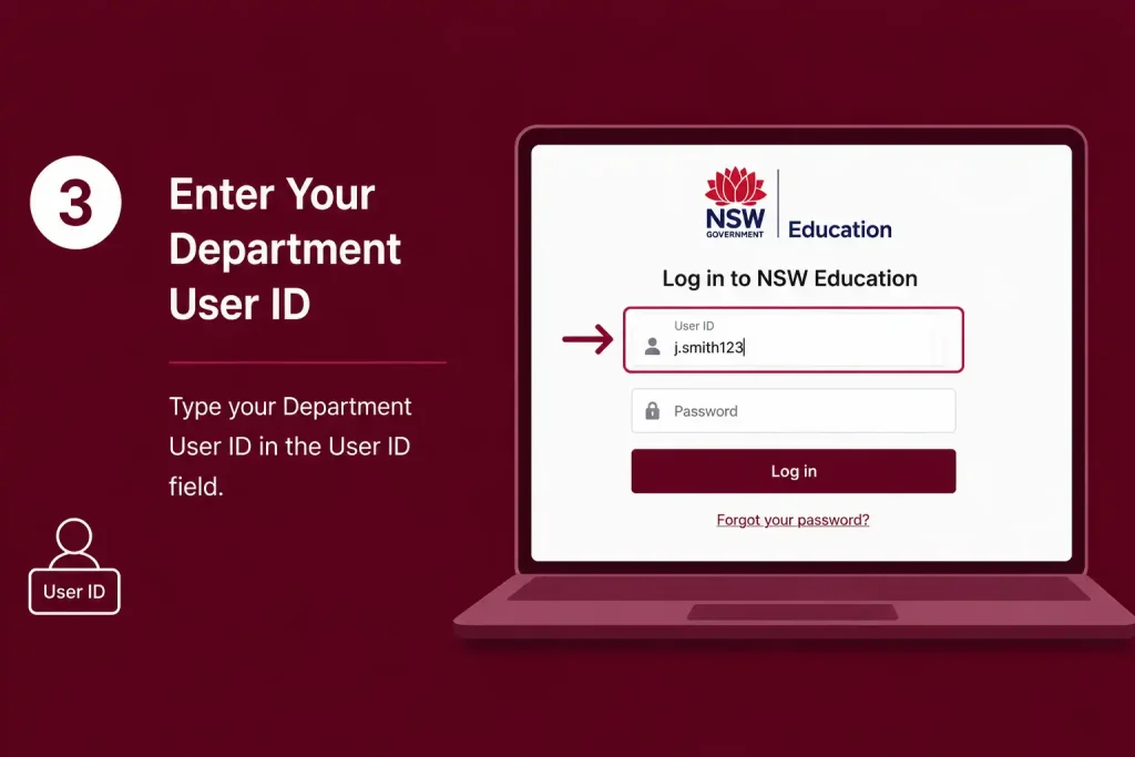 Enter your Department User ID on the NSW Education login page