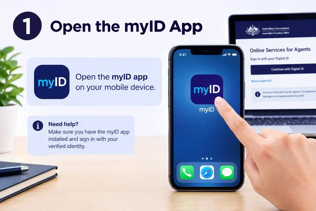 Open the myID app to authenticate ATO tax agent portal login