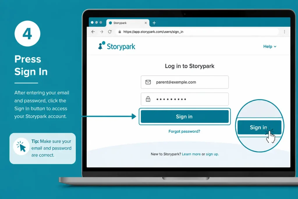 Press Sign In button on the Storypark Login page