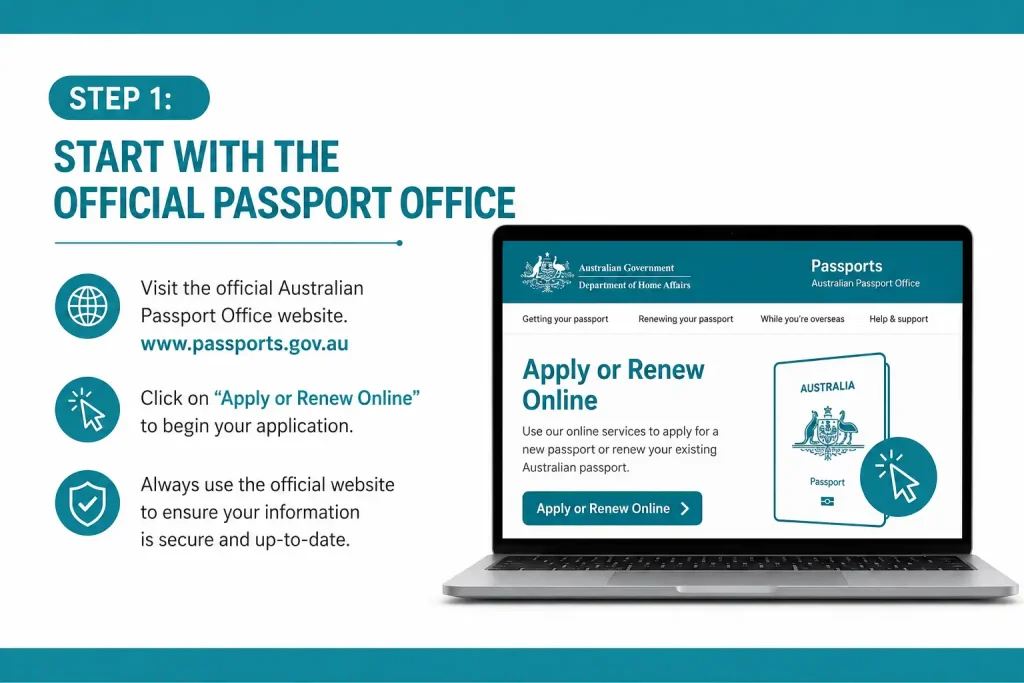 Step 1 official Australian Passport Office for passport renewal