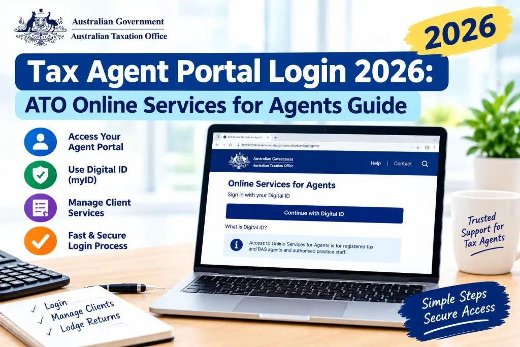 Tax Agent Portal Login 2026 showing ATO Online Services for Agents and Digital ID access