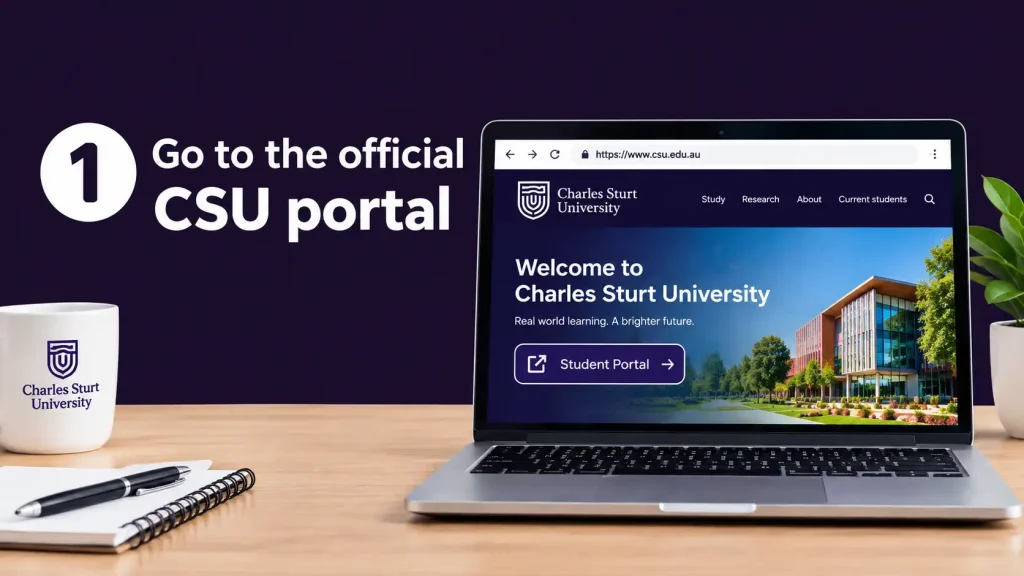 Laptop showing the official CSU Student Portal website