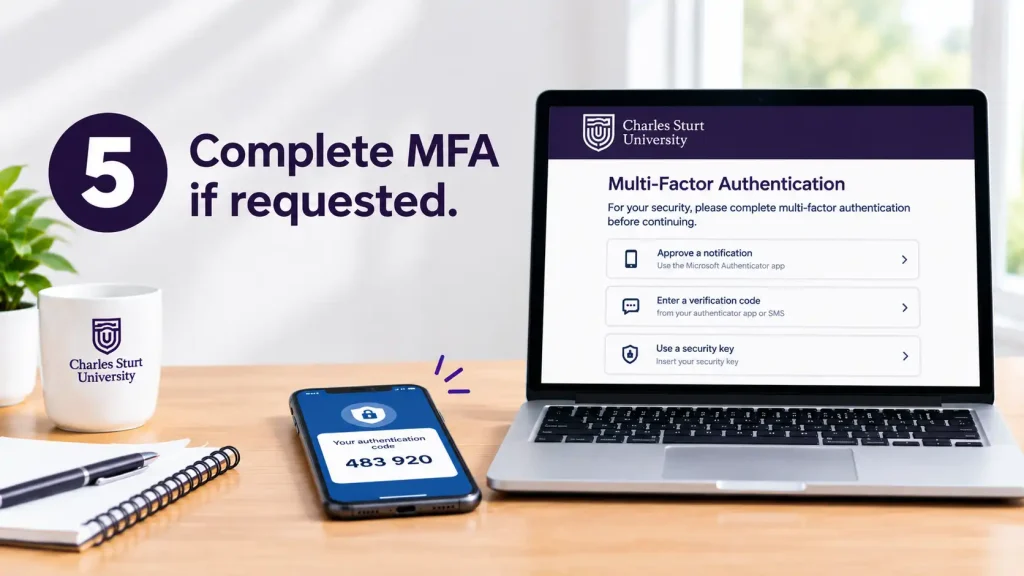 Laptop showing multi-factor authentication for CSU Student Portal login