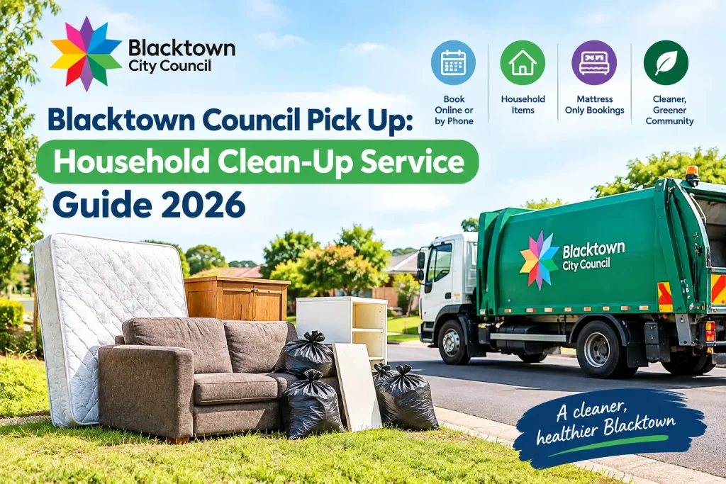 Blacktown Council household clean-up service guide 2026 with collection truck and household items