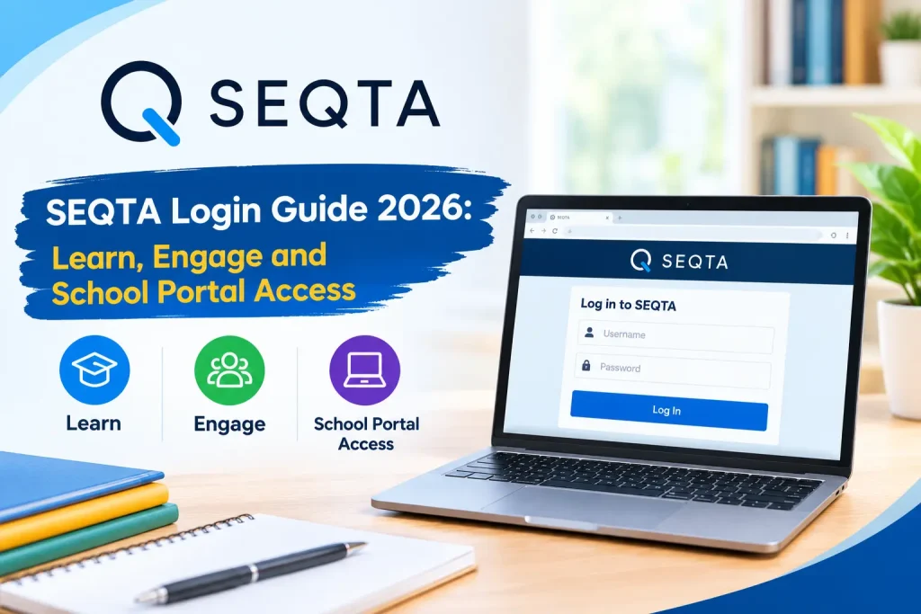 SEQTA Login Guide 2026 showing school portal access on a laptop