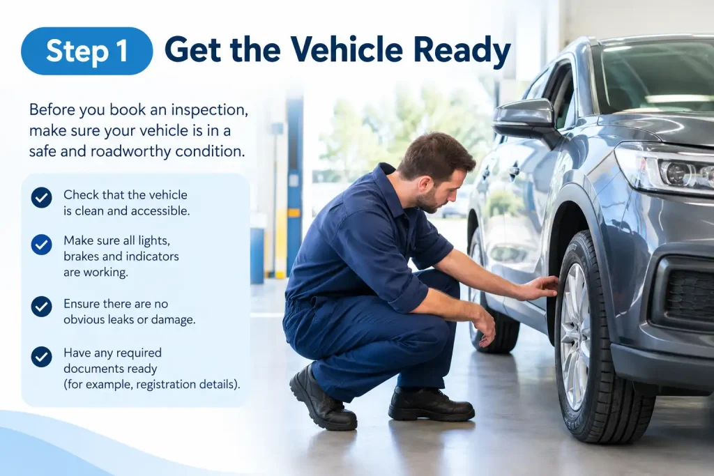 Mechanic checking a vehicle before an authorised unregistered vehicle inspection