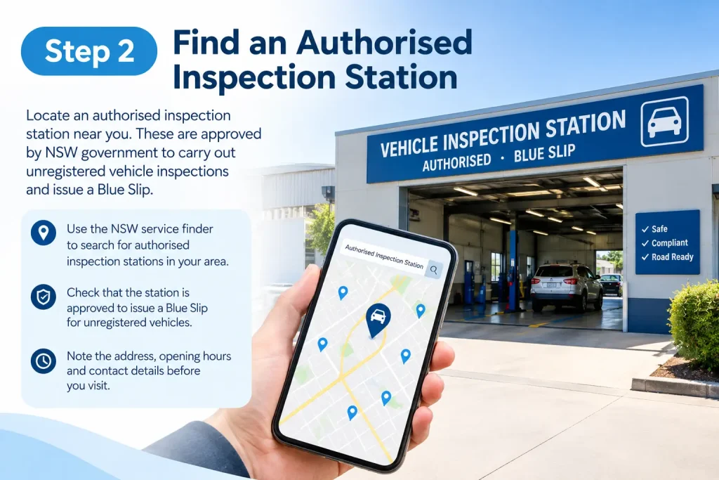 Finding an authorised inspection station for a NSW Blue Slip vehicle inspection