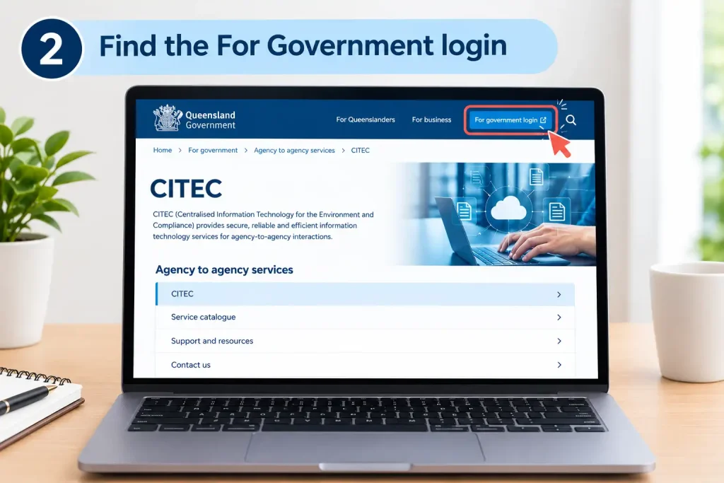 Find the For Government login on the Queensland Government CITEC page