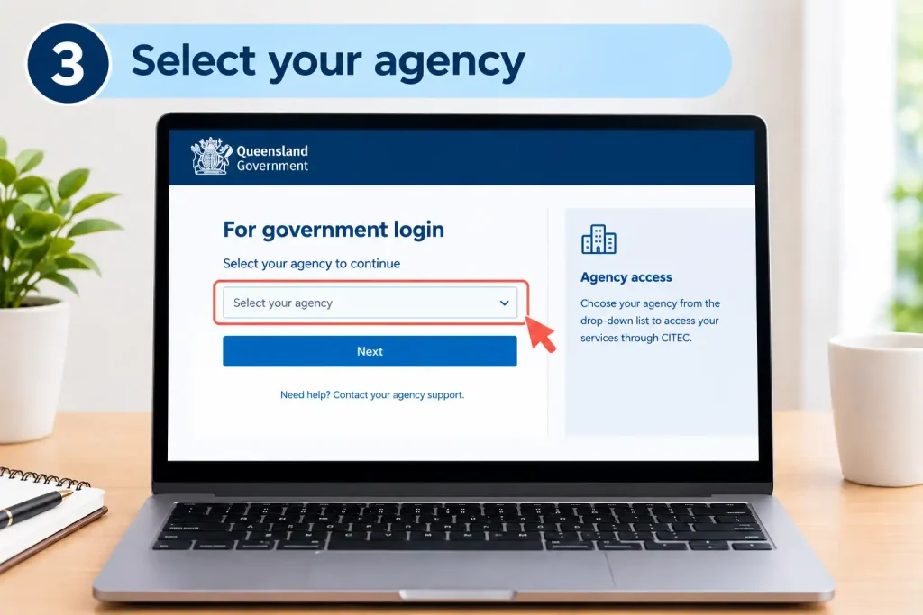Select your agency during the CITEC For Government login process