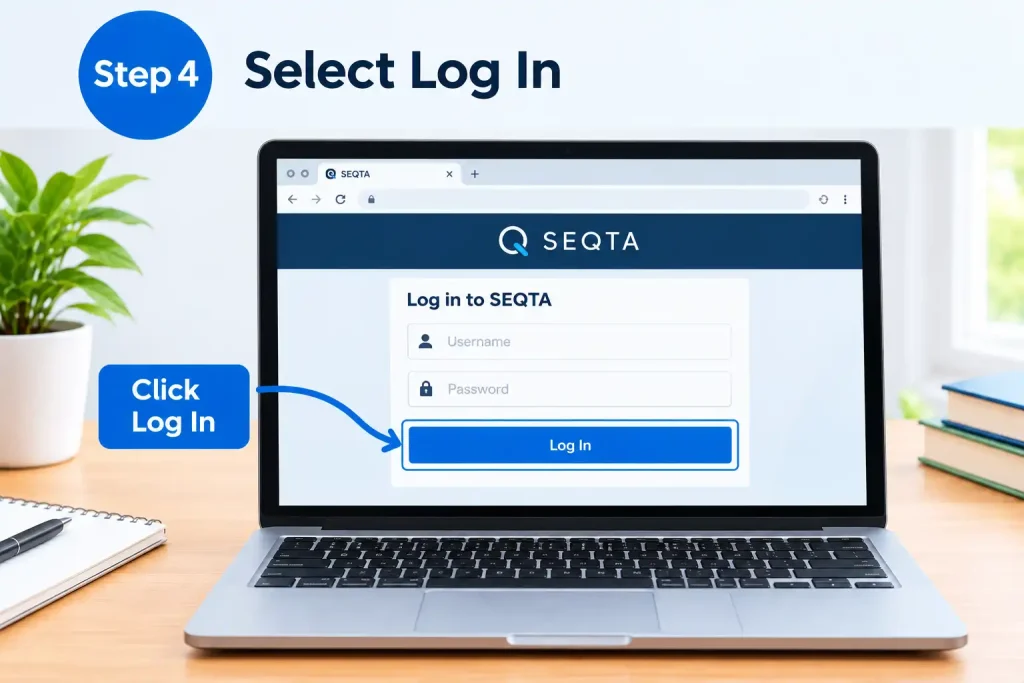 Step 4 showing how to select the Log In button on the School SEQTA login page
