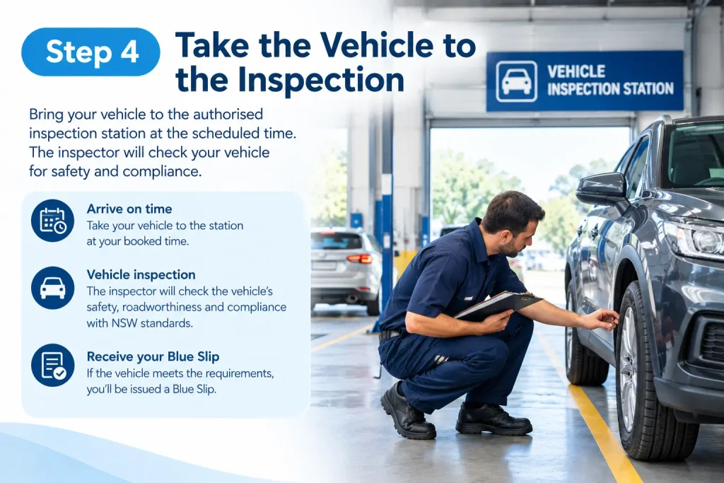 Vehicle being inspected at an authorised NSW Blue Slip inspection station