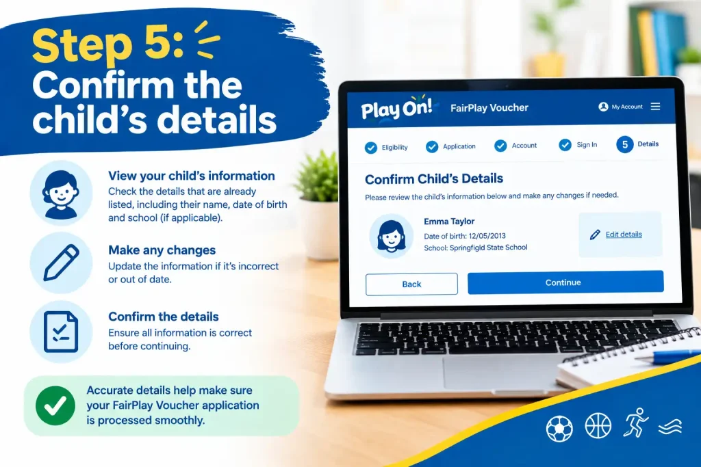 Step 5: Confirm the child’s details for a FairPlay Voucher application