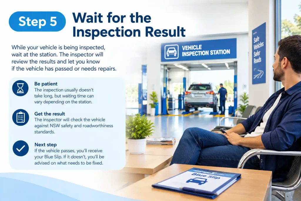 Vehicle owner waiting for the result of a NSW Blue Slip inspection