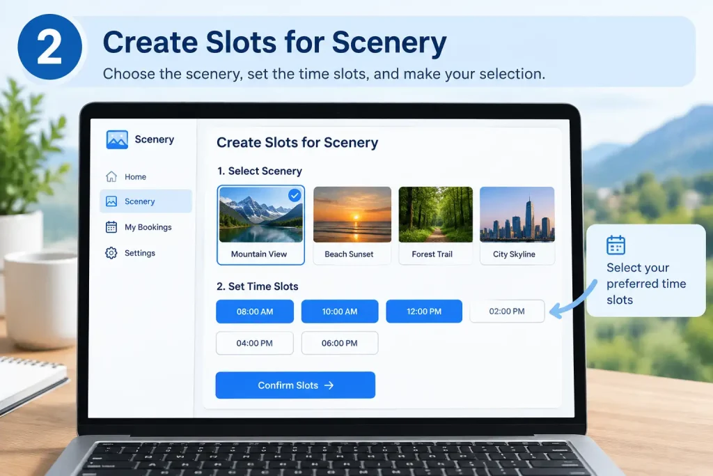 Create slots for scenery and choose available time slots