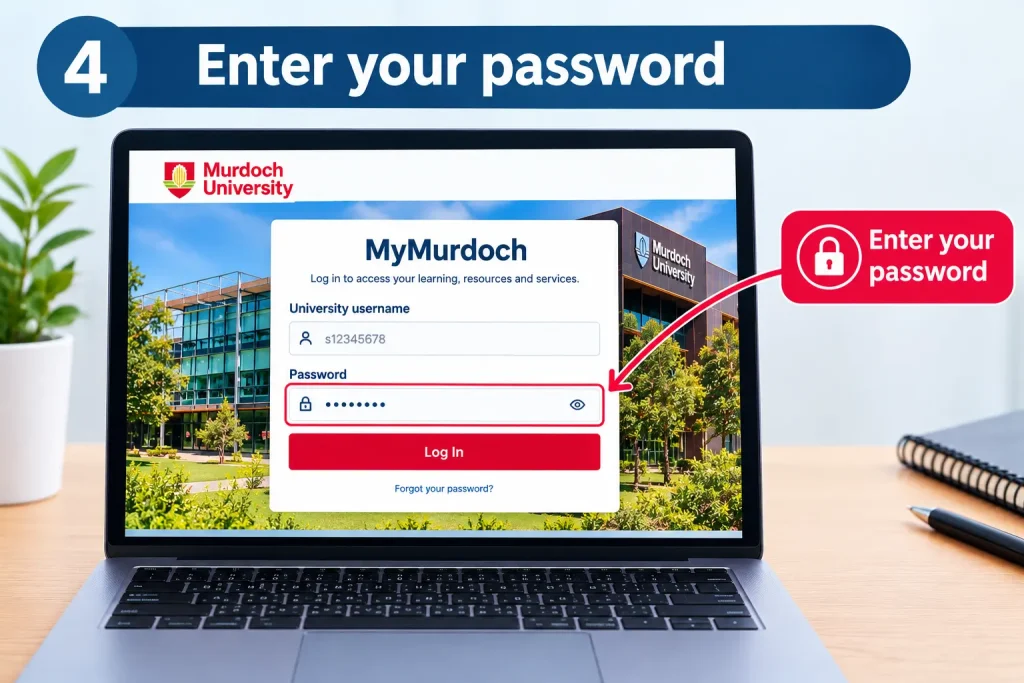 Step 4 enter your password on the MyMurdoch student login page