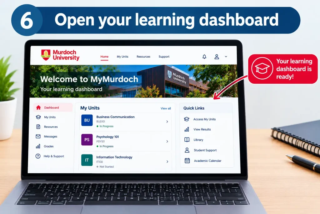 Step 6 open your learning dashboard in MyMurdoch
